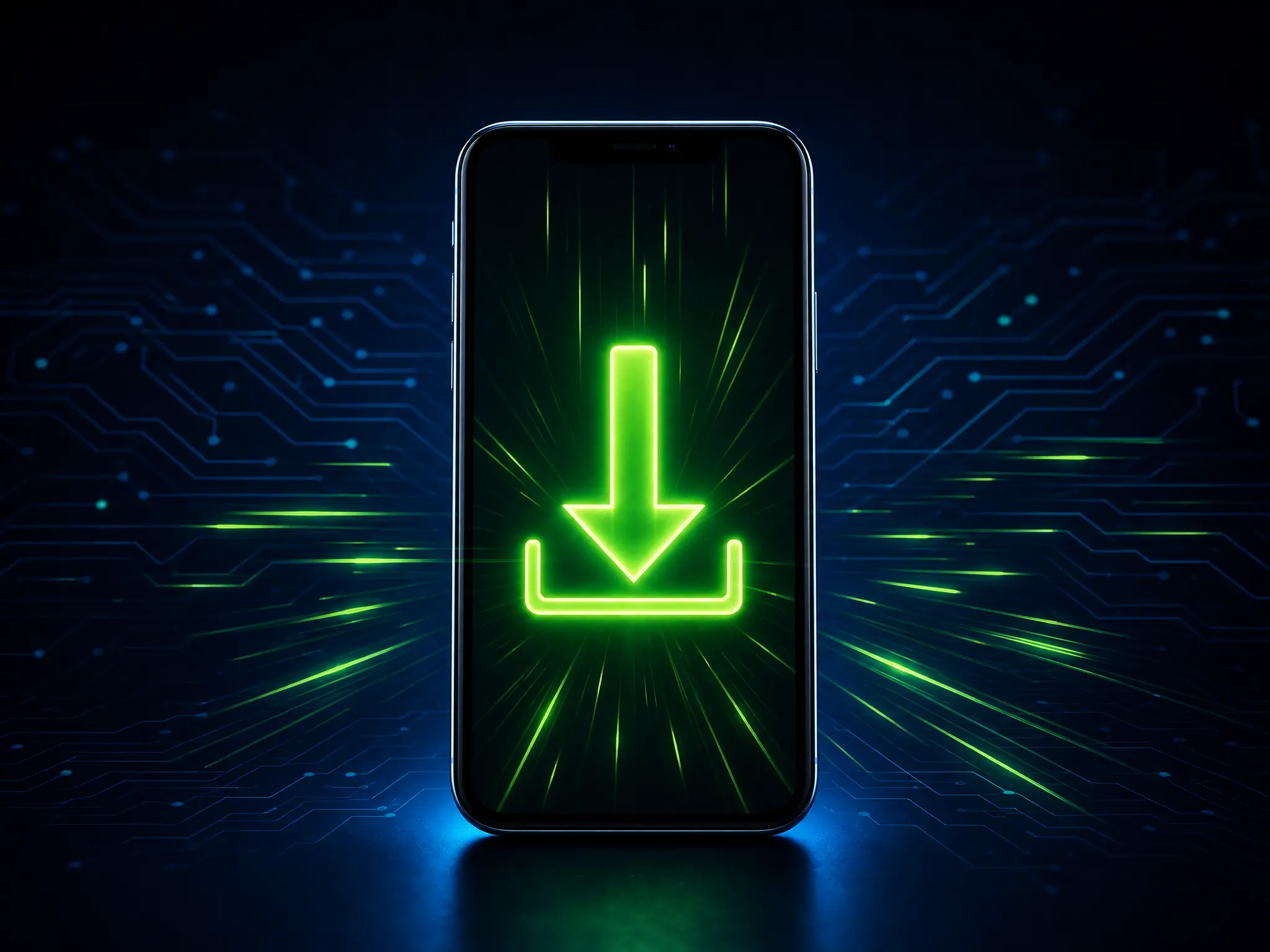 Smartphone with a glowing export arrow and motion streaks