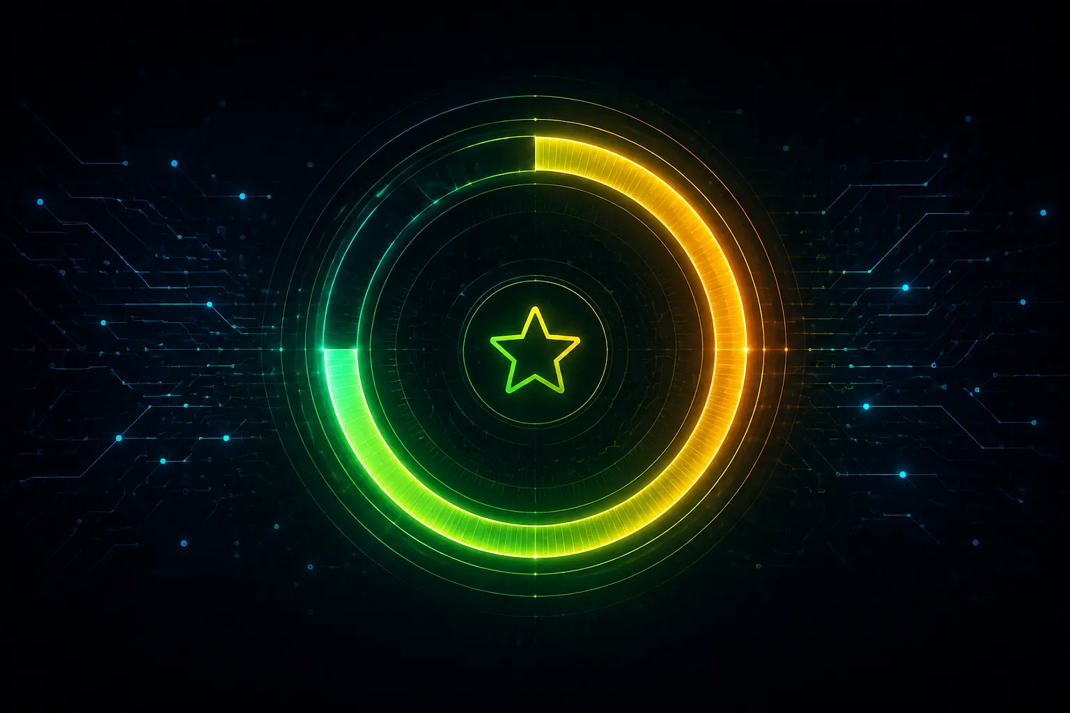 A glowing working-score gauge with a star icon