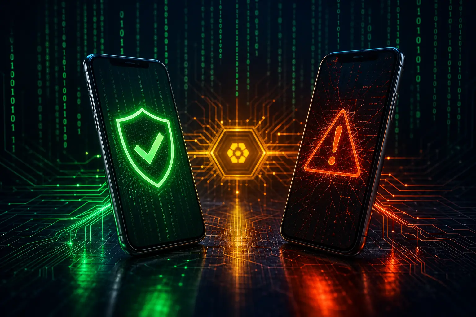 A genuine app compared to a cloned fake app warning