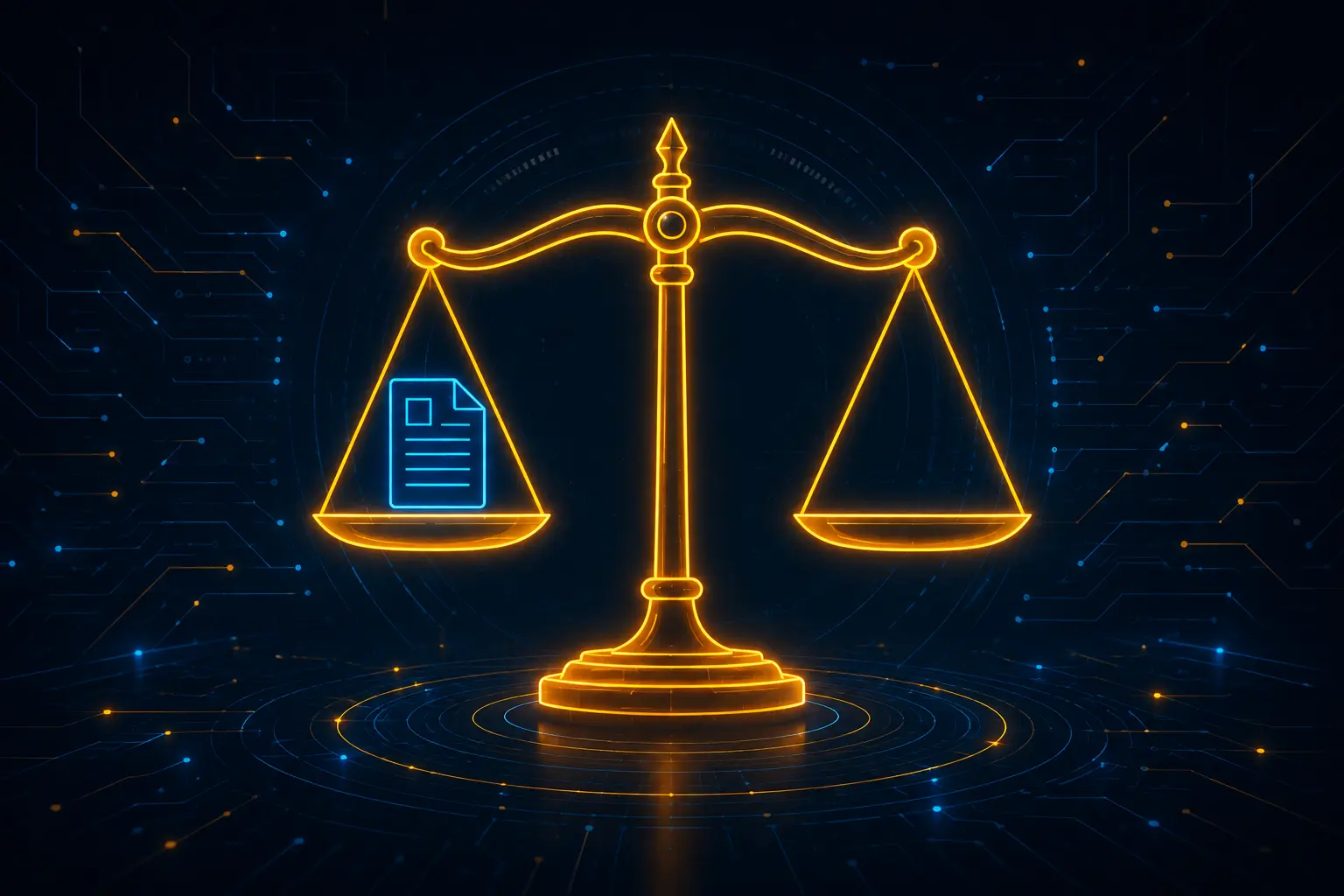 A glowing scale of justice icon representing the legal picture